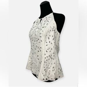 White House Black Market Ivory Cutout Blouse